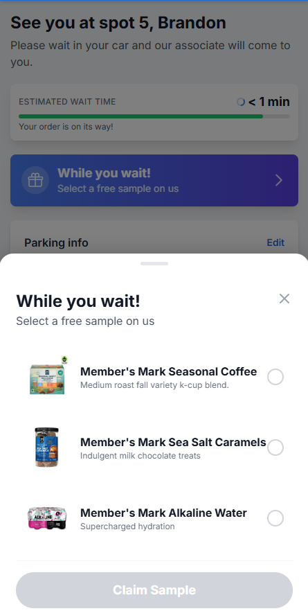While You Wait personalized screen during curbside pickup